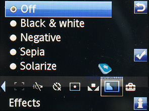 Ефекти - все досить буденно: Black & White, Negative, Sepia, Solarize