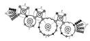 Принципова схема автоматичного роторної лінії: 1 - блок інструменту;  2 - ротор транспортний;  3 - кліщі;  4 - лінія переміщення вироби при обробці;  5 - ротор робочий;  6 - копір