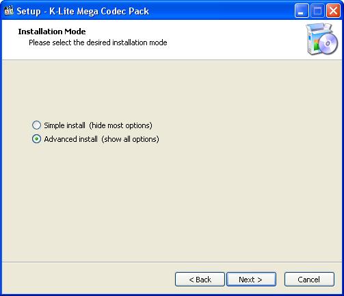 При запуску інсталяційний файл натискання на кнопку Next, з'являється вікно з пропозицією вибрати режим установки: простий або розширений